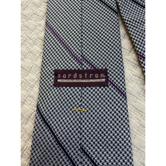 Nordstrom Tie Men's Designer Necktie Black White Houndstooth 100% Silk England - Picture 2 of 7
